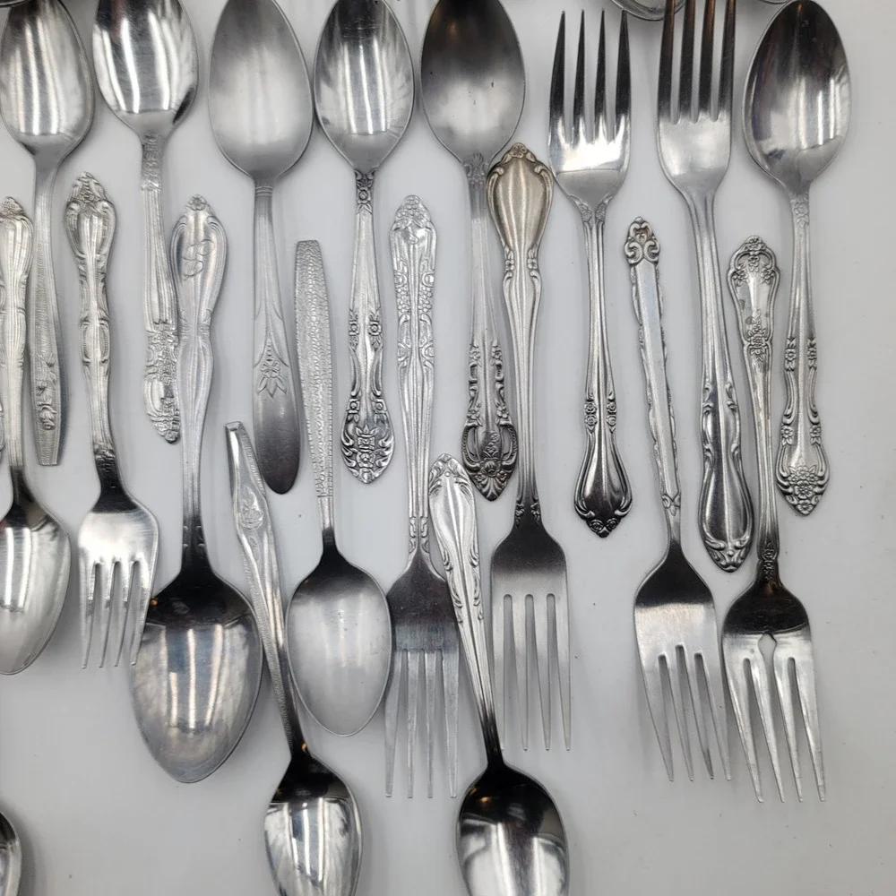 73pc Mixed Ornate Floral Flatware Lot Stainless Mismatched Spoons Forks Crafts